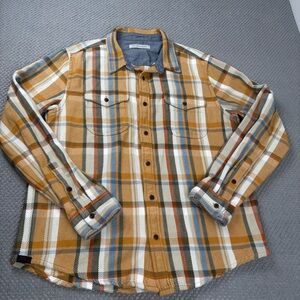 Outerknown Heavy Flannel long sleeve shirt organic cotton fall winter orange tan